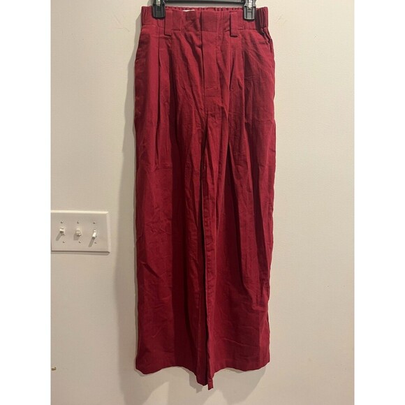 Halara Womens Red Poplin Square Pants XS Wide Leg Cotton Hi Rise Pleated Zip NWT - Picture 3 of 8